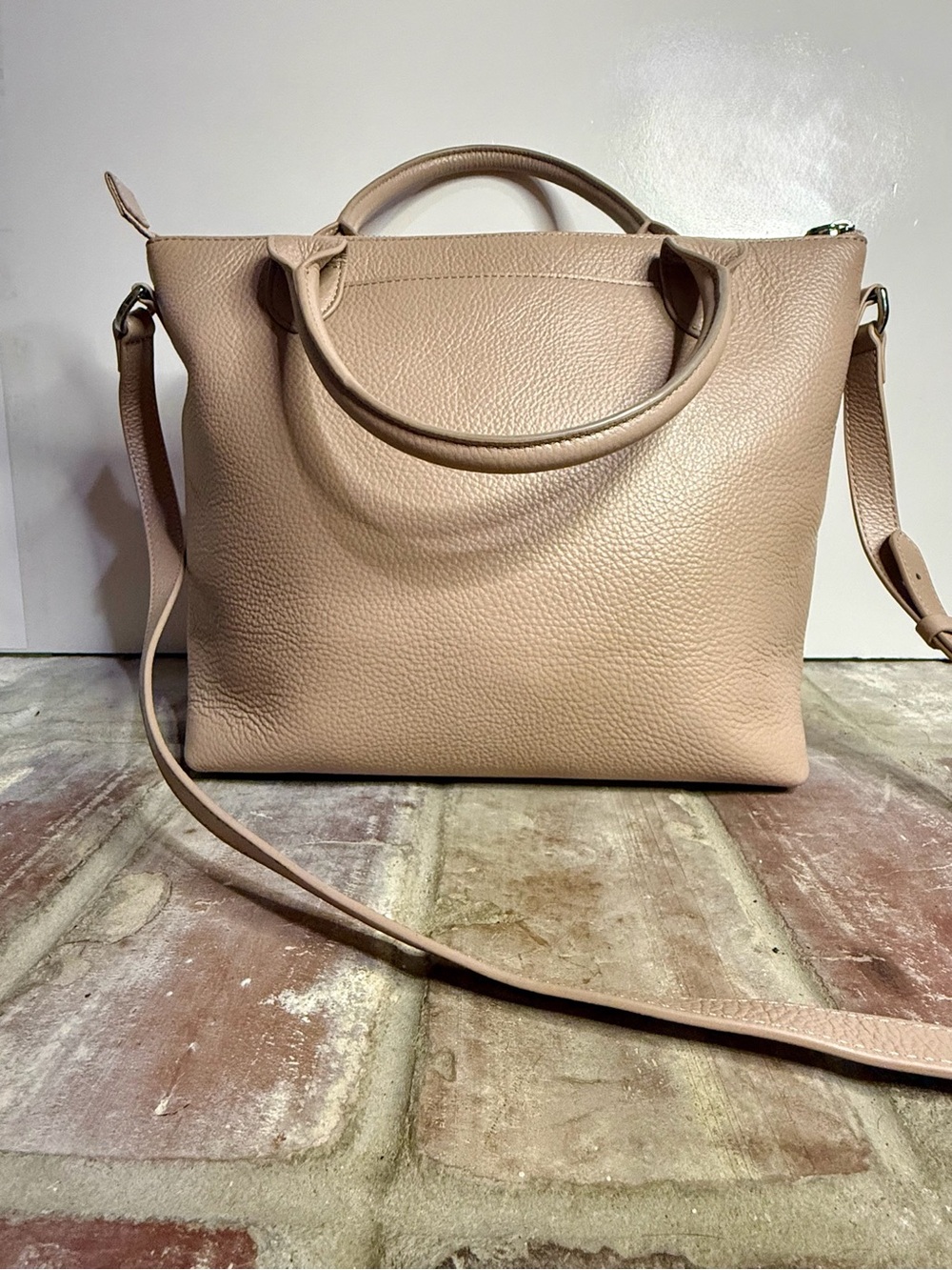 POND Los Angles Genuine Leather Nude Satchel-Silver Hardware